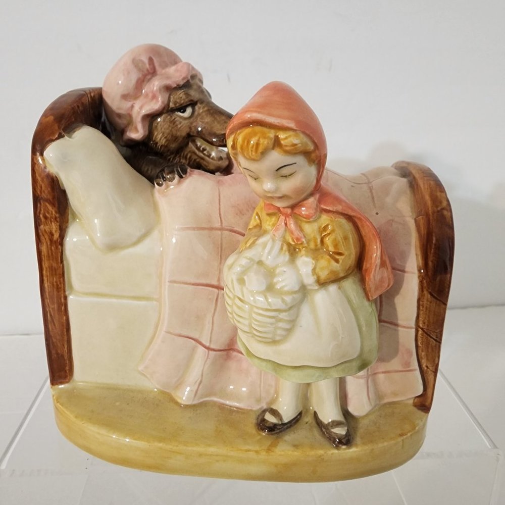 Vintage 1982 Little Red Riding Hood & Wulf  Ceramic Music Box Once Upon A Time